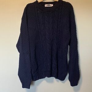 Smythe women’s Men's unisex Navy Cotton cable Knit made in USA Sweater